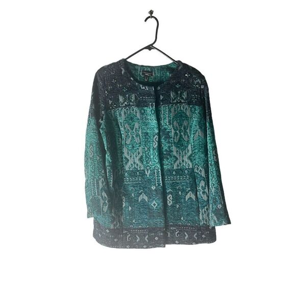 Susan Graver Artisan Tapestry Embellished Teal Button Jacket Coat With Pockets. - Picture 1 of 9